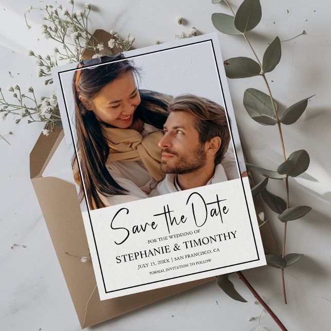 Moderne Enregistrer la carte Faire-part photo Date (Save the date in style with our modern photo card—personalized, simple and unforgettable!)