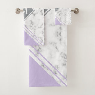 Moderne et élégant monogramme lavande gris marbr
