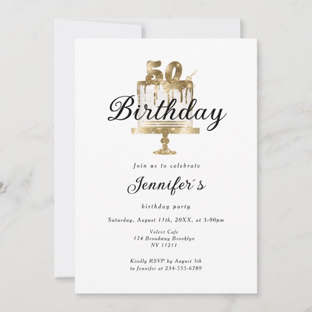 Moderne et élégante 50. Invitation d'anniversaire (Devant)
