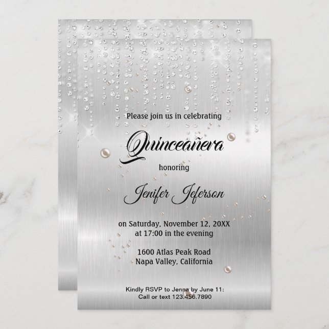 Moderne et élégante Quinceanera Invitation (Devant / Derrière)