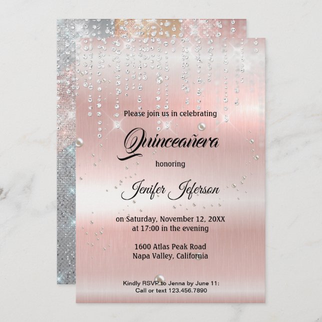 Moderne et élégante Quinceanera Invitation (Devant / Derrière)