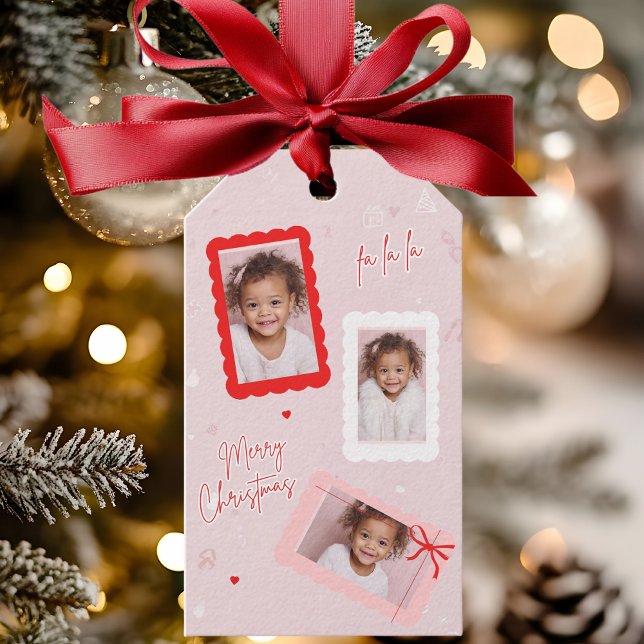 Moderne Étiquette Photo de Noël Rose “Fa La La” (Créateur téléchargé)