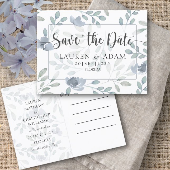 Moderne Faire-Part de Date de Mariage Dusty Blue E (Créateur téléchargé)