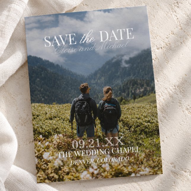 Moderne faire-part de date de mariage recto-verso  (Modern Vertical Double-sided Photo Save The Date Foil Invitation)