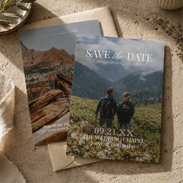 Moderne Faire-Part de Date de Mariage Vertical Dou (Modern Vertical Double-sided Photo Save The Date Invitation)