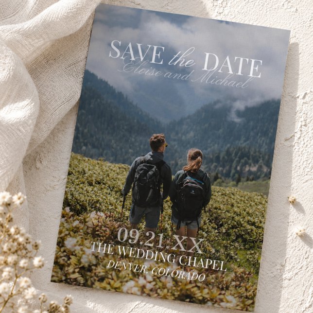 Moderne Faire-Part de Date de Mariage Vertical Dou (Modern Vertical Double-sided Photo Save The Date Invitation)