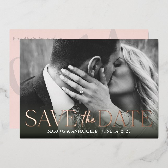 Moderne Faire-Part de Date Rose / Or Rose (Recto/Verso)
