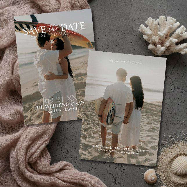 Moderne Faire-Part de Date Vertical Double Face av (Modern Vertical Double-sided Photo Save The Date Invitation)