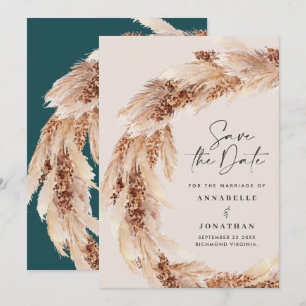 Moderne faire-part de mariage bohème sarcelle pamp