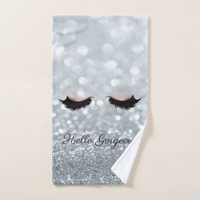 Moderne Faux Cils Bokeh Paillettes Argentées Froid (Serviette à main)