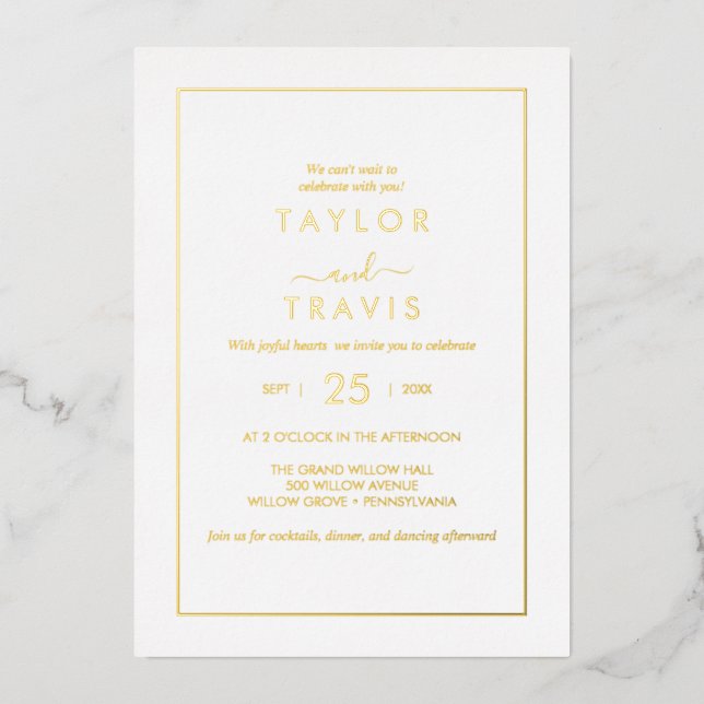 Moderne feuille d'or | Faire-part de mariage tout- (Recto)