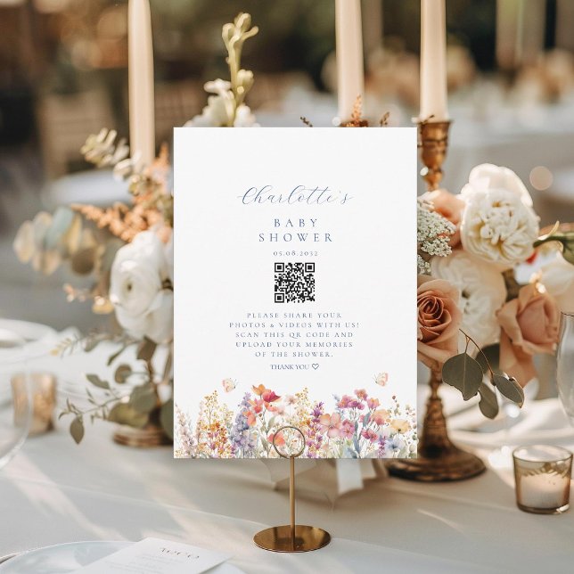 Moderne, Fleur sauvage, QR Code, Baby shower, (Créateur téléchargé)