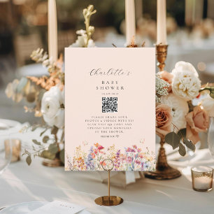 Moderne, Fleur sauvage, QR Code, Baby shower,
