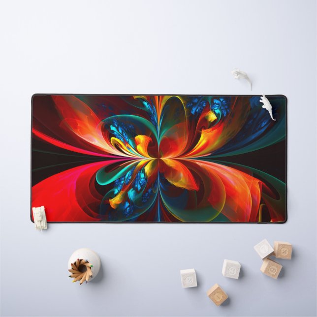 Moderne Floral Abstrait Art Orange Bleu Motif #14 (Tableau pour enfants)