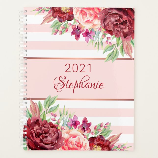 Moderne Floral Blush Pink Striade personnalisée (Devant)