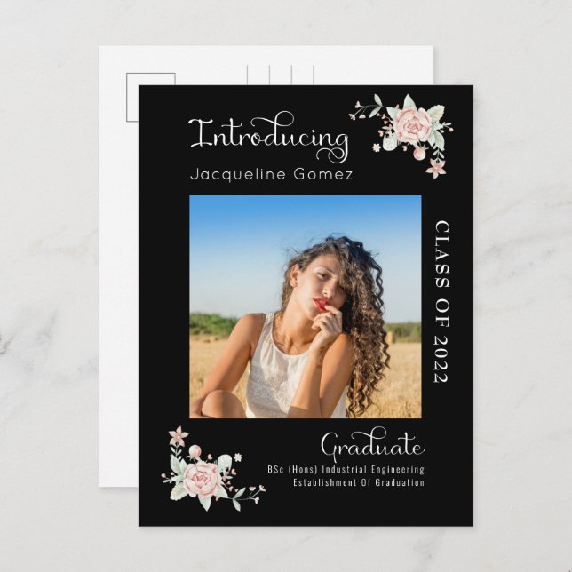 Moderne Floral Graduation 2022 Invitation photo (Devant / Derrière)