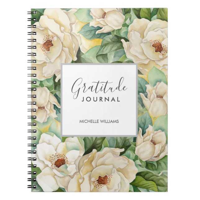Moderne Floral Magnolia Gratitude Nom du Journal (Devant)