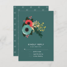 Moderne Floral Turquoise | Cartes RSVP de mariage