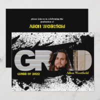 Moderne Funky Black Splat GRAD Photo Invitation