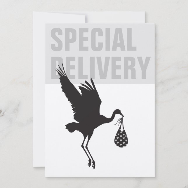 Moderne Funny Stork Neutral Baby shower Invitation (Devant)