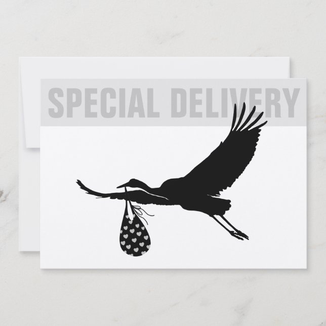 Moderne Funny Stork Neutral Baby shower Invitation (Devant)