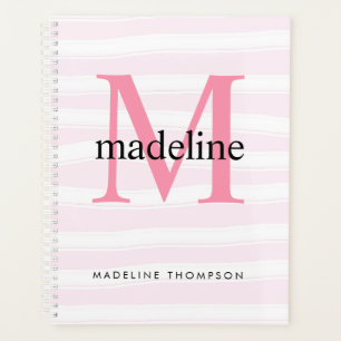 Moderne Girl rose rayures Monogramme Nom initial