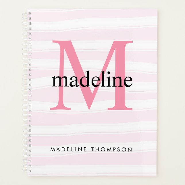 Moderne Girl rose rayures Monogramme Nom initial (Devant)