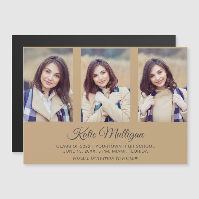 Moderne Gold 3 Photo Graduation Enregistrer Date 2 (Devant / Derrière)