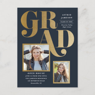 Moderne Gold Grad Photo Graduation Invitation