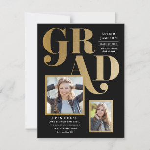 Moderne Gold Grad Photo Graduation Invitation