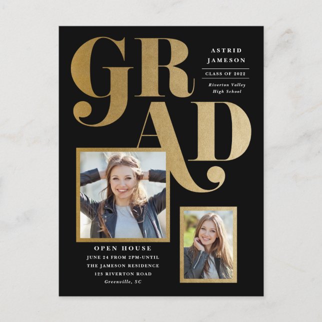 Moderne Gold Grad Photo Graduation Invitation (Devant)