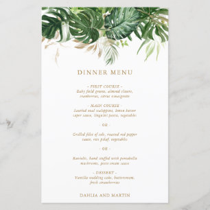 Moderne Gold Greenery Mariage Tropical Menu