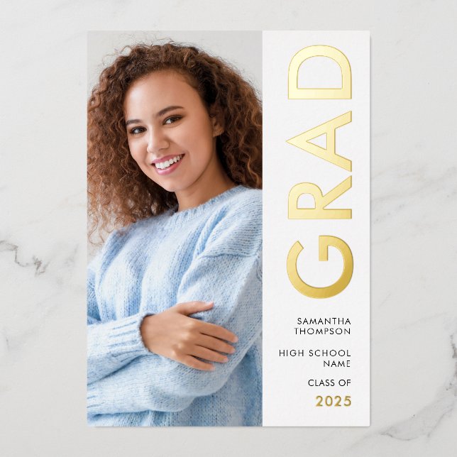 Moderne Grad 2025 Photo Gold Real Foil Faire-part (Recto)