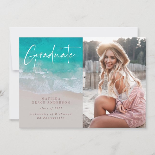 Moderne graduation photo plage de l'océan script m (Devant)