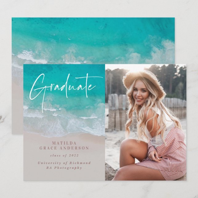 Moderne graduation photo plage de l'océan script m (Devant / Derrière)