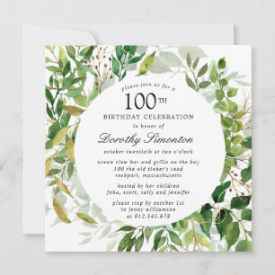 Moderne Green Botanical Invitation 100e anniversai