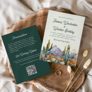 Moderne Green Desert Cactus Faire-part de mariage
