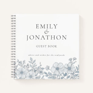 Moderne Gris Florals Mariage livre d'hôtes