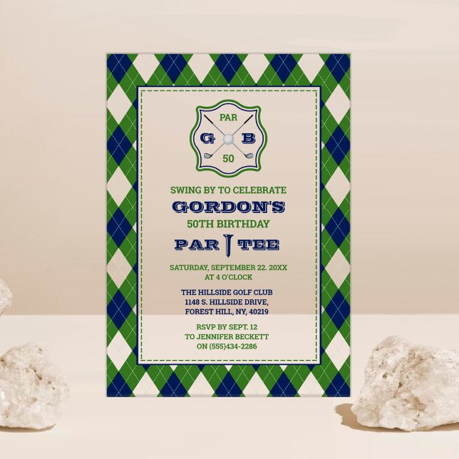 Moderne Invitation Anniversaire Golf Motif Argyle  (Créateur téléchargé)