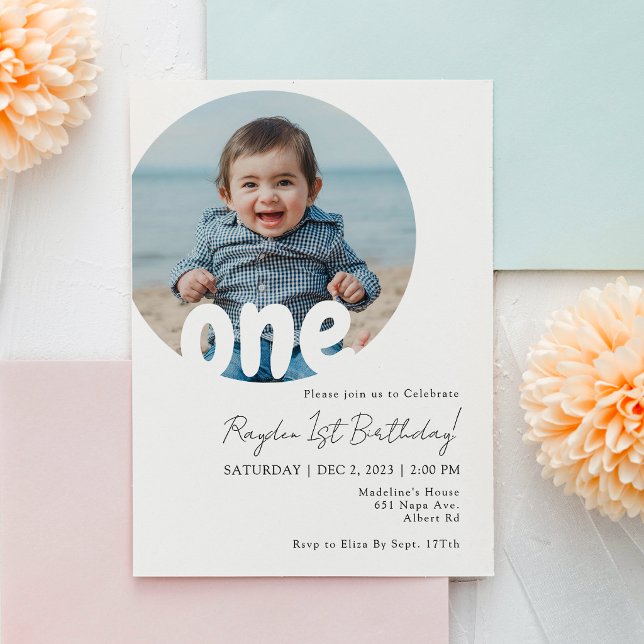 Moderne Invitation Anniversaire Photo Bébé Rond (Créateur téléchargé)