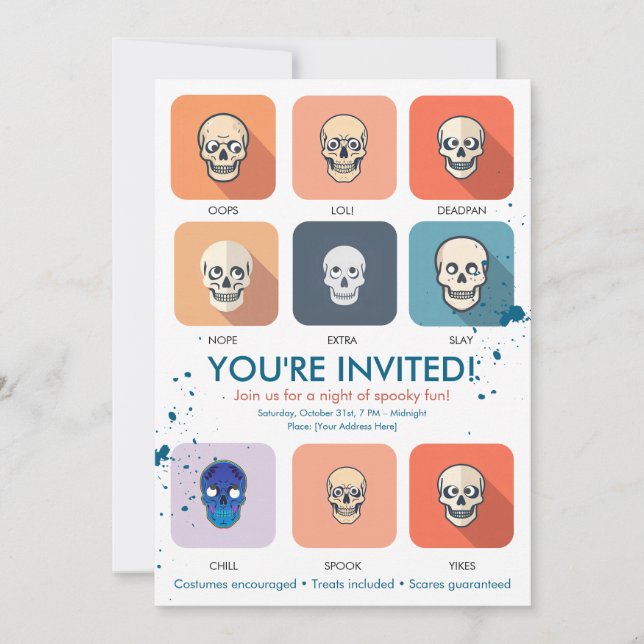 Moderne Invitation de fête d'Halloween Chic Crâne  (Devant)