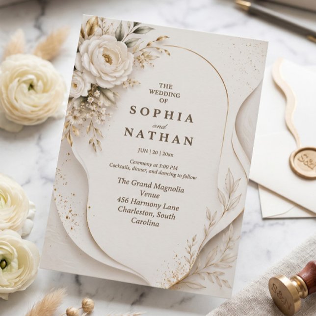 Moderne Invitation de Mariage Florale Blanche Abst (Créateur téléchargé)