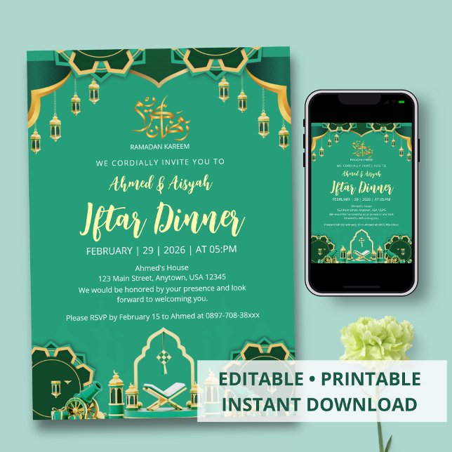 Moderne invitation de Ramadan Iftar vert menthe et (Créateur téléchargé)
