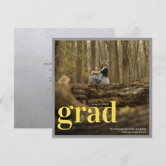 Moderne jaune et gris | Photo de remise de diplôme (Devant / Derrière)