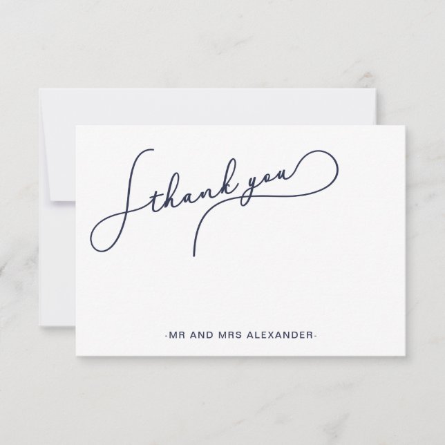 Moderne joli script bleu et faux or Merci (Devant)