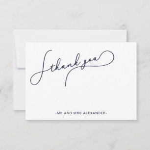 Moderne Joli Script Bleu et Faux Or Merci