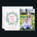 Moderne Joyeux Noël | Carte De Photo De Noël<br><div class="desc">Carte moderne avec photo. La carte une couronne de fleurs peintes à l'aquarelle et place pour le texte et une photo.</div>