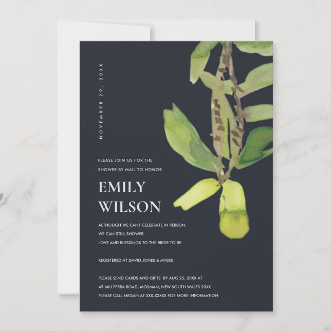 MODERNE LEAFY FOLIAGE BLACK SHOWER PAR INVITATION (Devant)