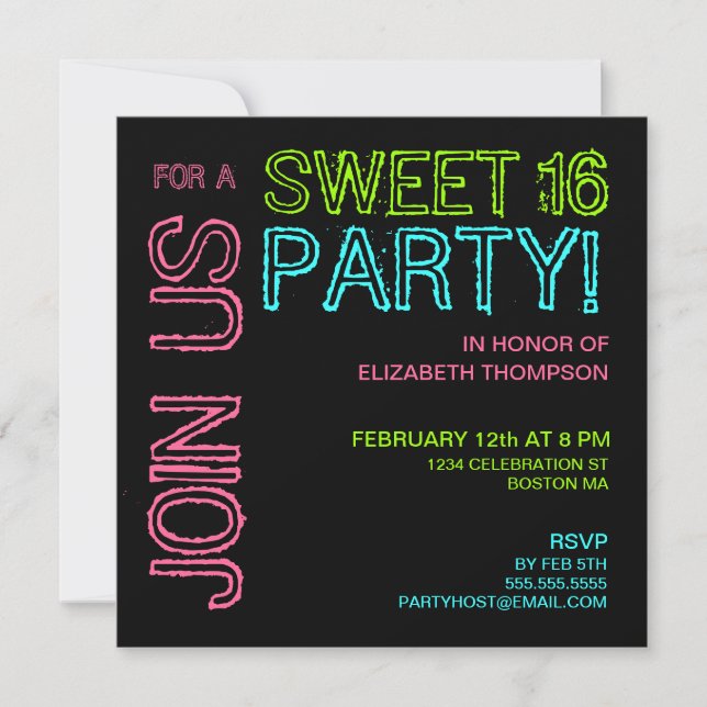 Moderne Lights Sweet 16 Anniversaire Invitation (Devant)