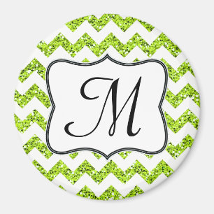 Moderne Lime Glitte Chevron Monogramme Aimant init